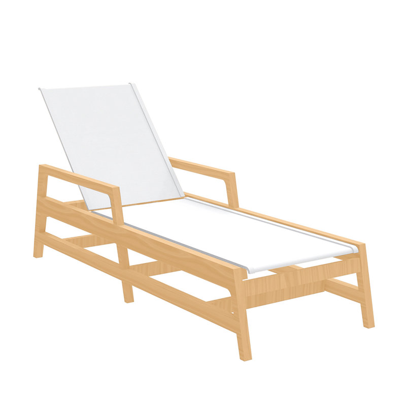 Chaise longue Seashore en bois naturel avec toile blanche, Naturel