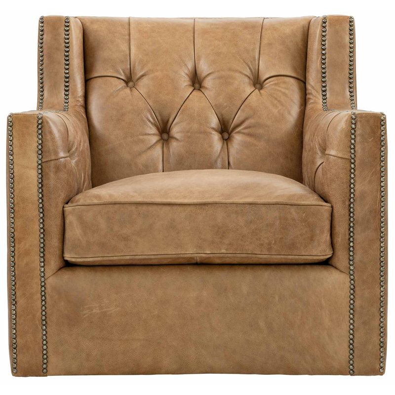 Candace Swivel Club Chair, Tan Genuine Leather