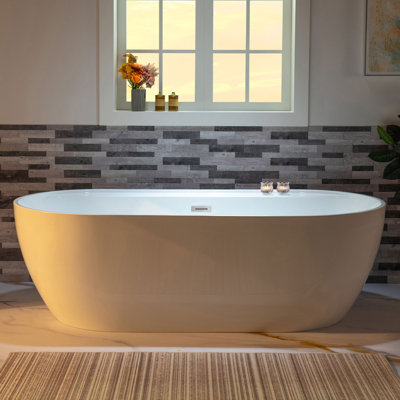 72'' x 35.375'' Freestanding Acrylic Double Ended Bathtub with Wide Rim,  - Available in Glossy White/Black, with 5 Finish Options for Trim