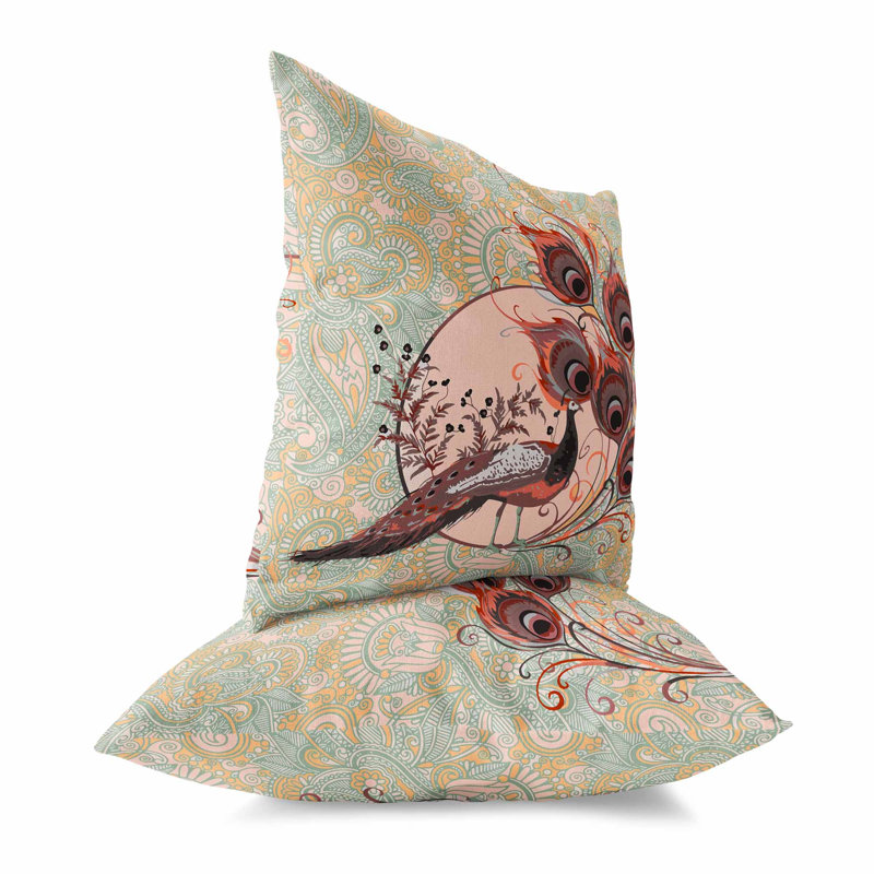 Coussin Paisley, H 20 po x l 20 po, Cambridge / bleu / cachemire pêche