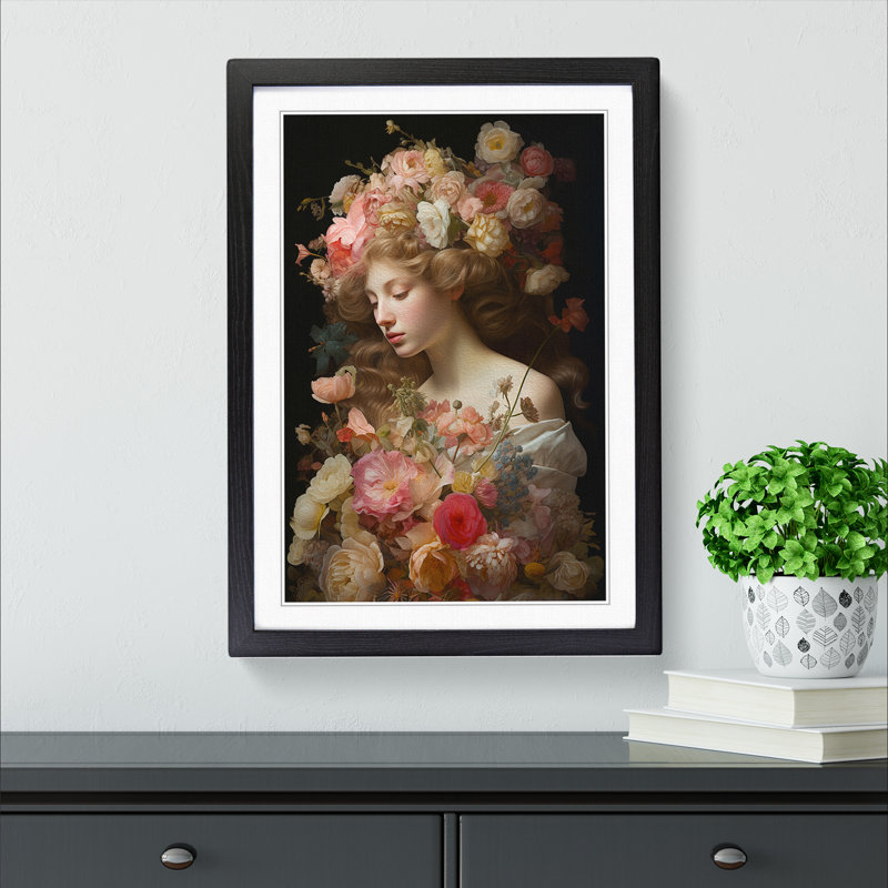Floral Renaissance - Single Picture Frame Print on Wood, Black, 34cm H x 25cm W x 2cm D