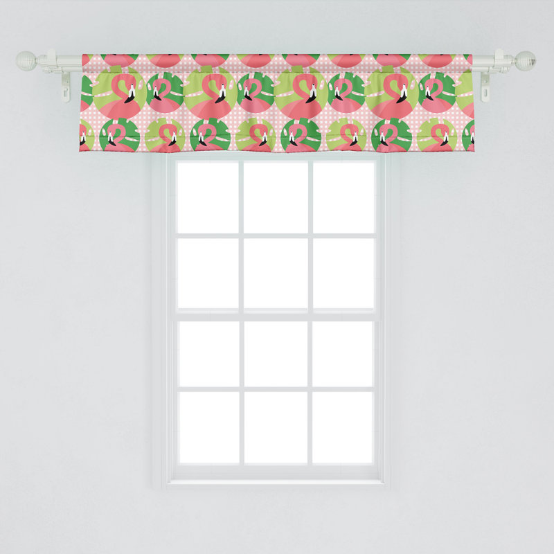 Flamingo Fern Green and Pink Satin Valance Set