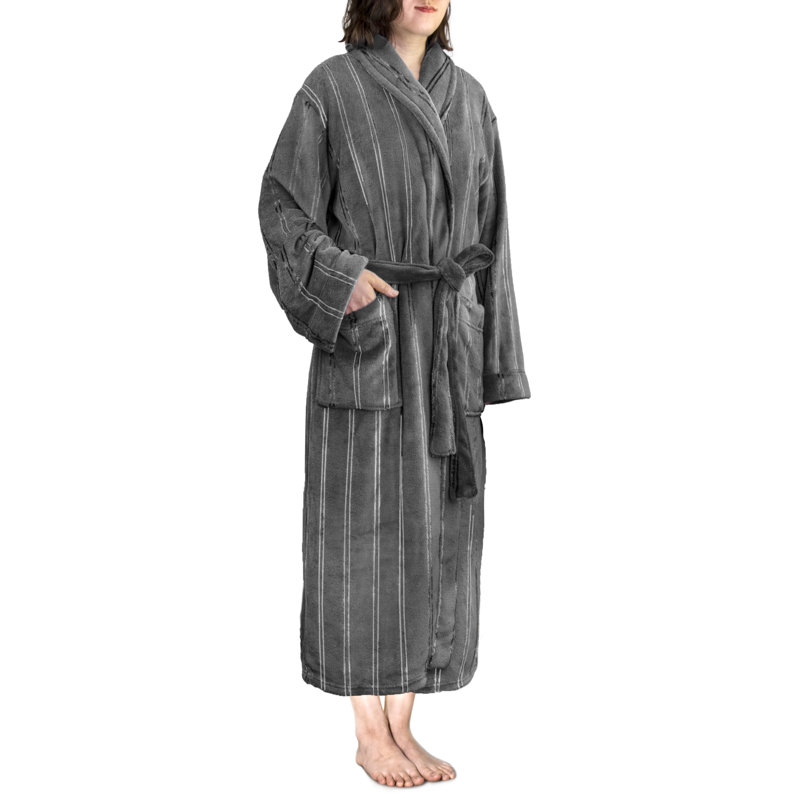 Peignoir mi-mollet en molleton avec poches, G / TG, Gris