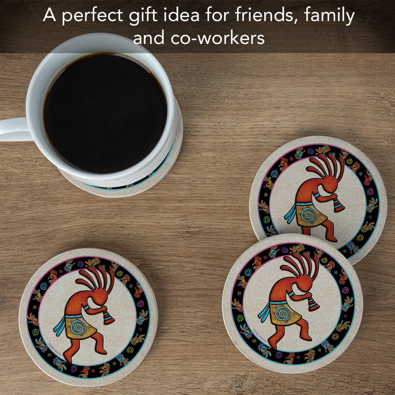 Kokopelli Toss Round Natural Sandstone Coaster Set