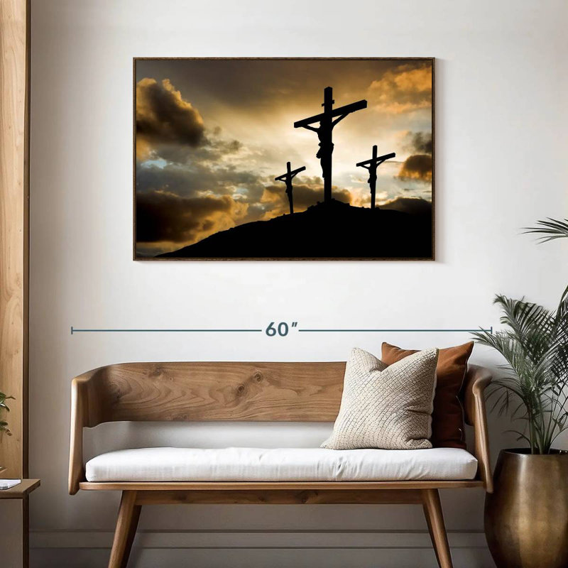Croix au calvaire, 43 po x 29 po, Cadre flottant noyer