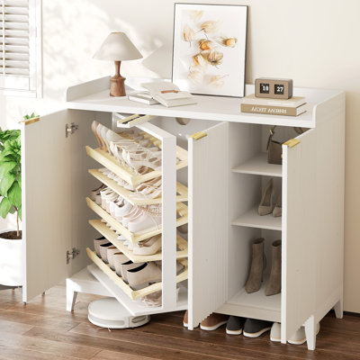 47.3" W 5-Tier Shoe Cabinet With 360°Rotating Shoe Rack And Adjustable Shelves, Freestanding Shoe Storage Cabinet