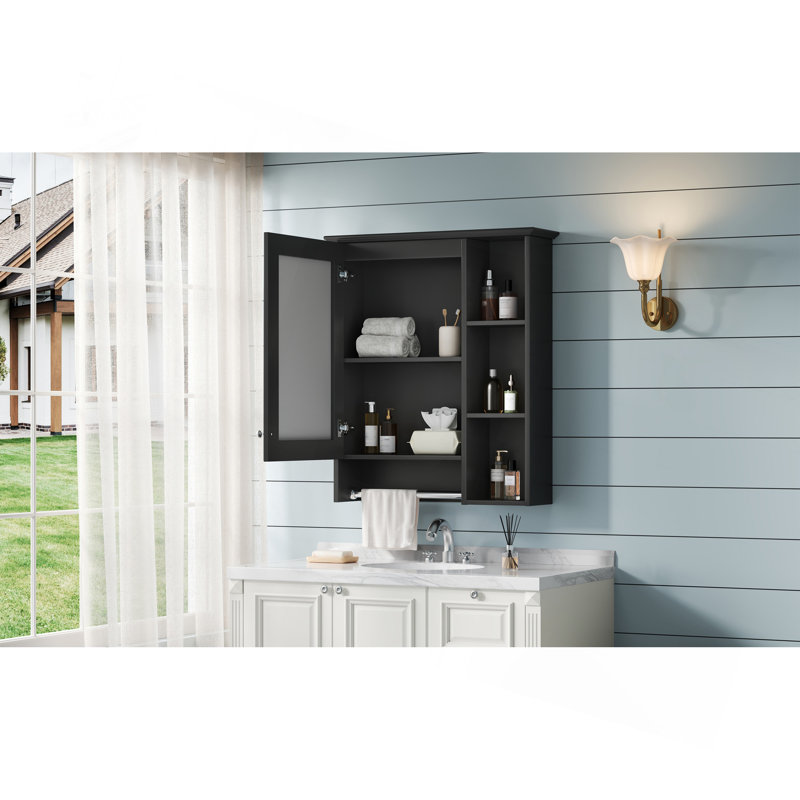Armoire de salle de bain 3 en 1, armoire à pharmacie murale de 24 pouces avec tablette réglable et barre de tour, miroir haute définition avec rangement pour meuble-lavabo