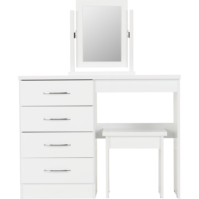 Cascio Dressing Table Set with Mirror, White Gloss