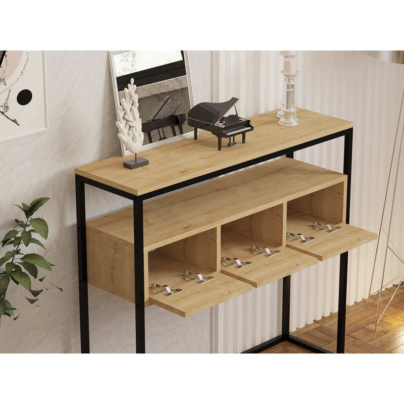 Modern Sapphire Console Table, 35.4 x 27.6 x 13.4 inches | 100% Melamine Coated Particle Board, Thickness: 0.7 inches | Push to Open Doors, Ideal for Industrial & Contemporary Spaces, Stylish & Functional Design