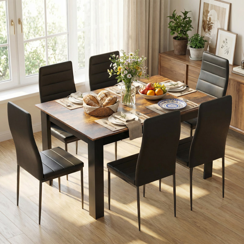 6 - Person Dining Set, Rustic Brown/Black