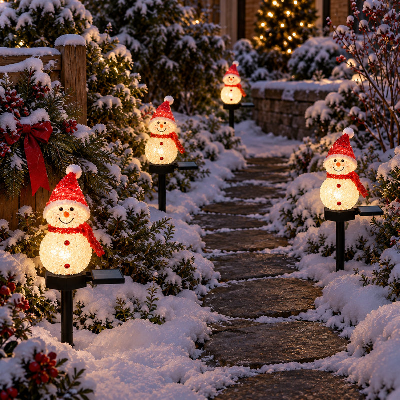Décorations de Noël solaires à l'extérieur, bonhomme de neige illuminé, extérieur, imperméable, Rouge