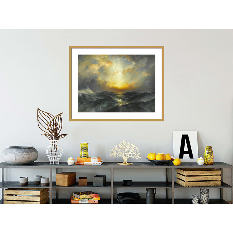 Coucher de soleil à la mer par Thomas Moran - Impression giclée encadrée, H 32,92 po x l 41,5 po