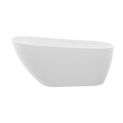59" Acrylic Freestanding Bathtub Contemporary Soaking White Tub With Chrome Overflow And Drain