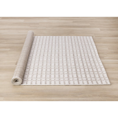 Elijas Looped Checkered Neutral Textured Cream Area Rug