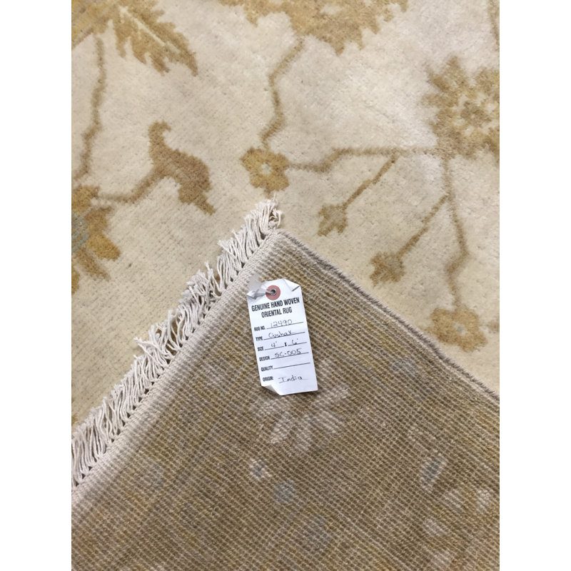 Tapis décoratif en laine de conception unique noué à la main new age oushak ivoire 4 pi x 6 pi