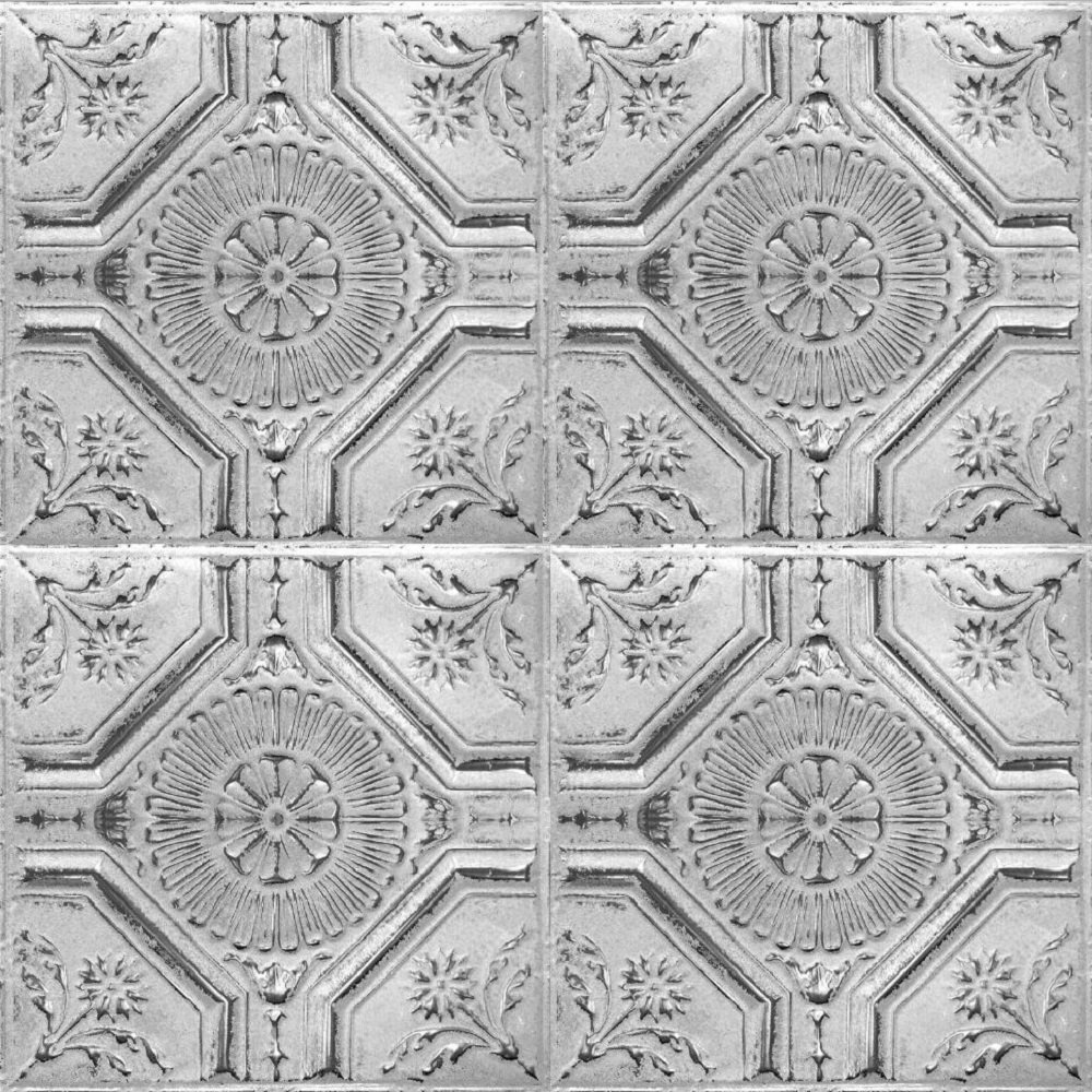 (5 Pack) Nail-Up 100% Metal Tin Ceiling Tiles - Pattern #23 Floral Diamonds- 24 x 24 in (20 sq ft) American Tin Ceilings 
