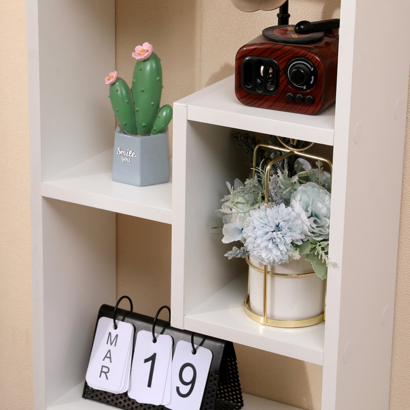 Bookshelf, Freestanding Wood Open Bookcase with 5 Cubes, with 2 keyhole hangers, Office Décor Rectangular Storage Shelf