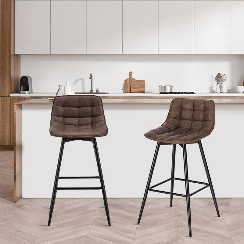 Upholstered Counter Stool with Metal Frame, Brown, 4