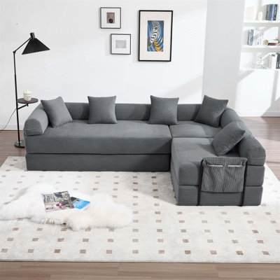 Convertible Folding Sofa Bed With Fixed Frame And Pillow Back Handrail, Cloud Corduroy Mattress For Living Room/Dormitory/Guest Room/Home Office