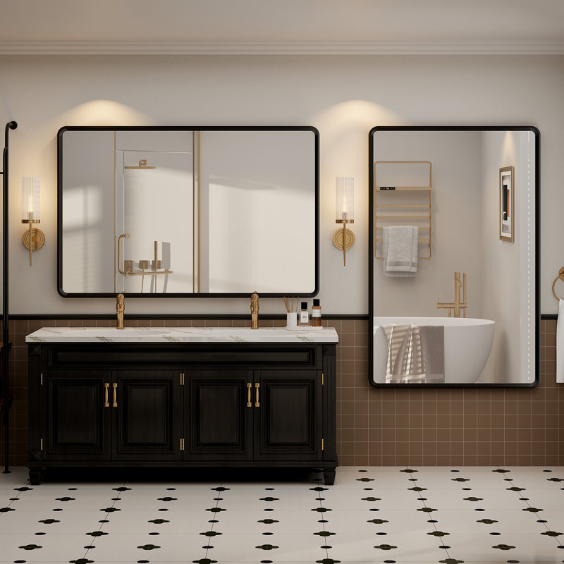 Molly Beveled Edge Metal Framed Tempered Glass Wall Mounted Rectangular Vanity Mirror, 55" x 36"