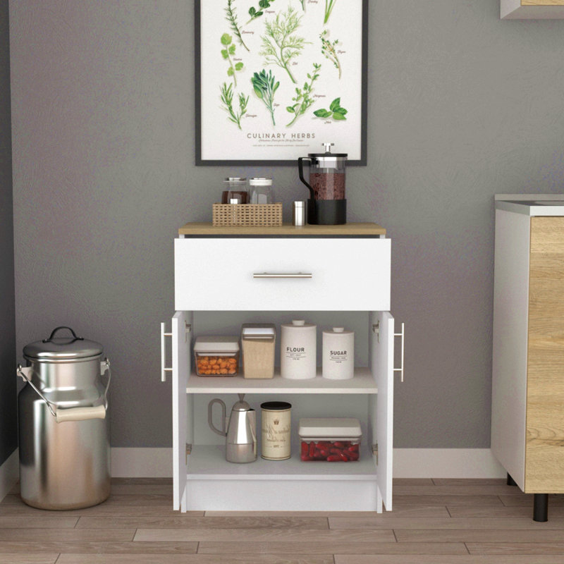 Armoire de rangement Pantry H 33 po, un tiroir, deux tablettes intérieures, deux portes, chêne blanc / clair