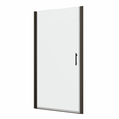 Universal Pivot Shower Door With Smooth System - Matte Black Bath Stainless Steel Handle 1/4" Tempered Glass