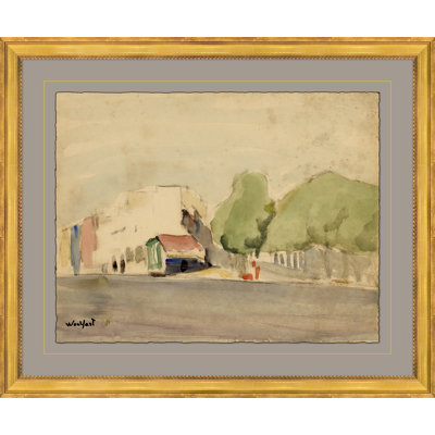 Watercolor Study of French Village Framed Painting