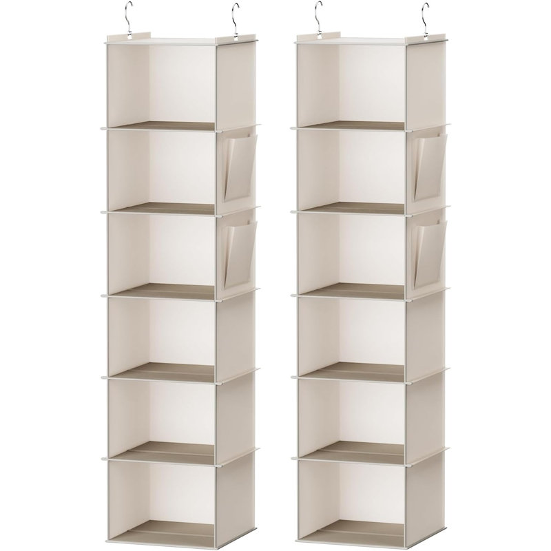 Ensemble de 2 paniers de rangement suspendus et 6 tablettes de rangement beige