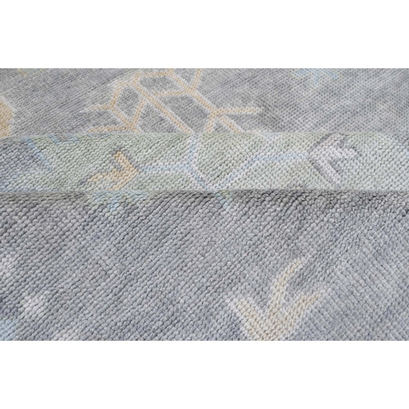 Tapis oriental rectangulaire en laine noué à la main gris / vert / brun clair, Rectangle 12 pi x 15 pi
