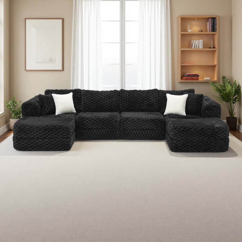 Canapé modulaire modulaire de 135,4 po, Polyester noir