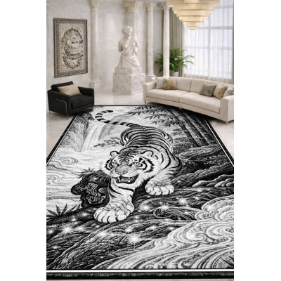 Tapis gris tissé à imprimé tigre Mosso