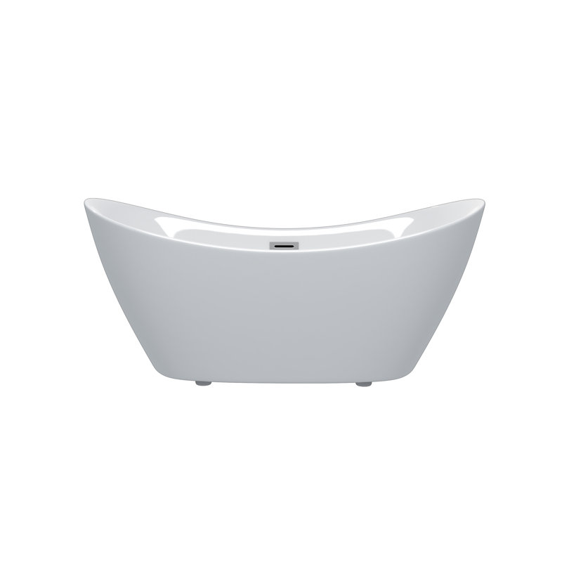 59" Acrylic Freestanding Tub, Gloss White, With Chrome Overflow And Pop-Up Drain, CUPC Certified