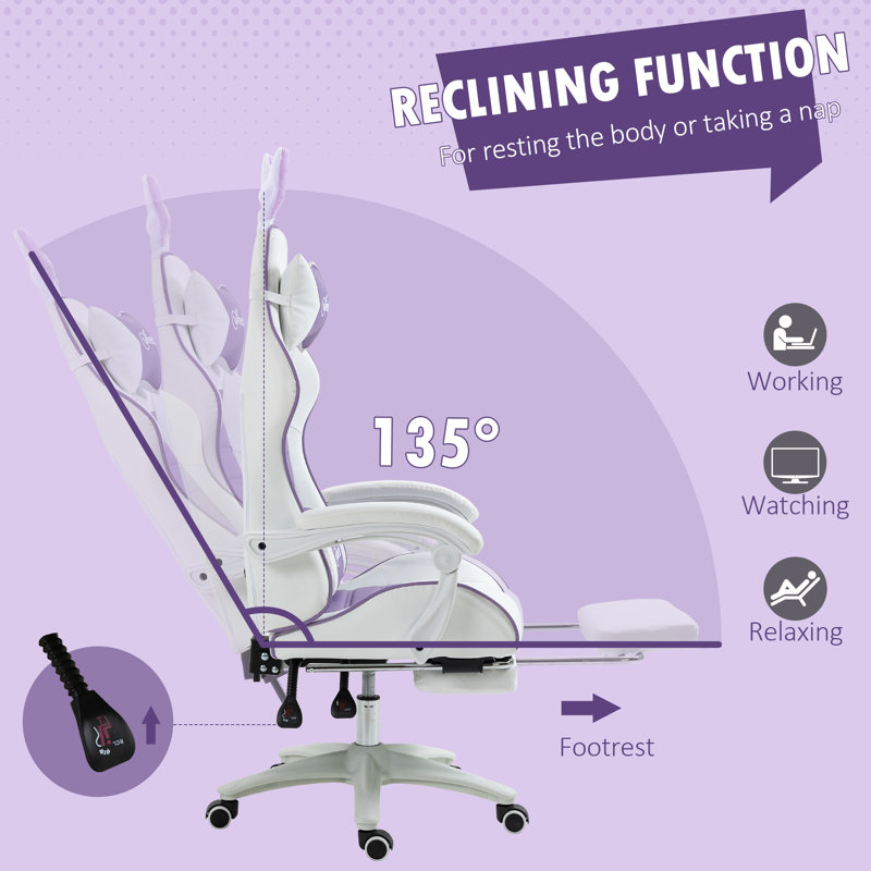 Vinsetto Gaming Chair Rabbit Ears Footrest, Purple/White
