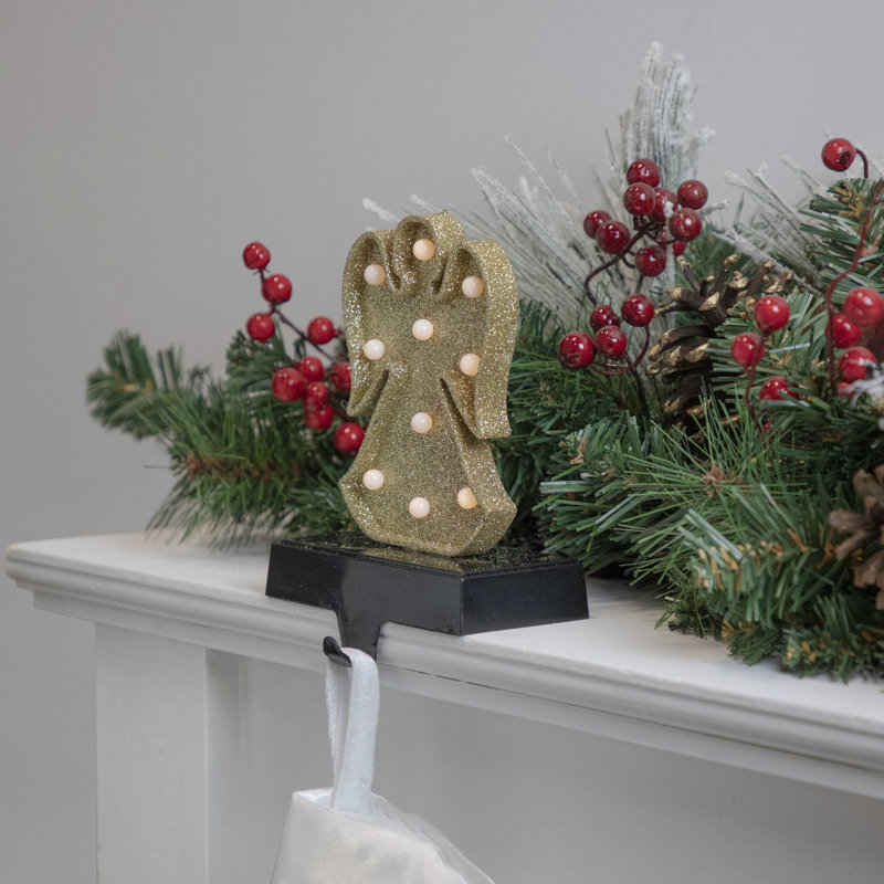 Gold Glitter LED Angel Christmas Stocking Holder