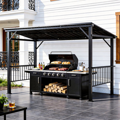12 pi. L 6 pi. D Pavillon de jardin pour barbecue avec toit rigide incliné pour barbecue