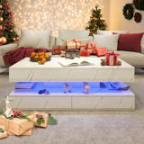 Modern High-Gloss Coffee Table With 2 Sliding Drawers, 16-Color LED Lights, Wireless Charging & Integrated Speaker