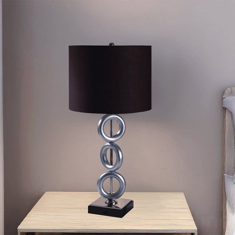 Table Lamp  - Silver 3-Ring With Outlet
