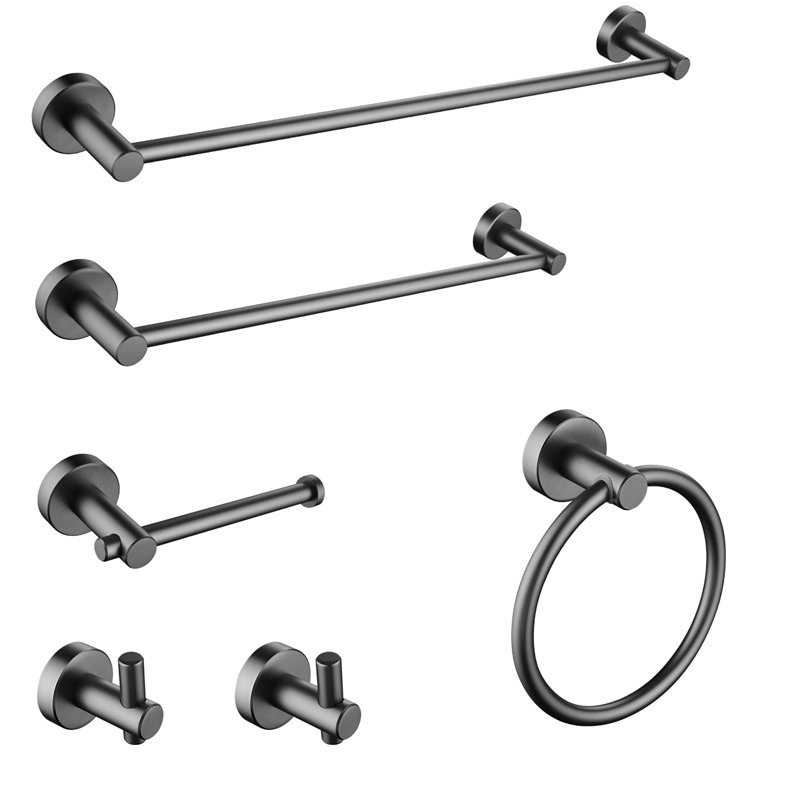 Porte-serviettes de salle de bain 6 pièces - fixation murale, aluminium, noir de bronze industriel, revêtement en aluminium noir anti-rouille, ornement et anti-rouille, moderne