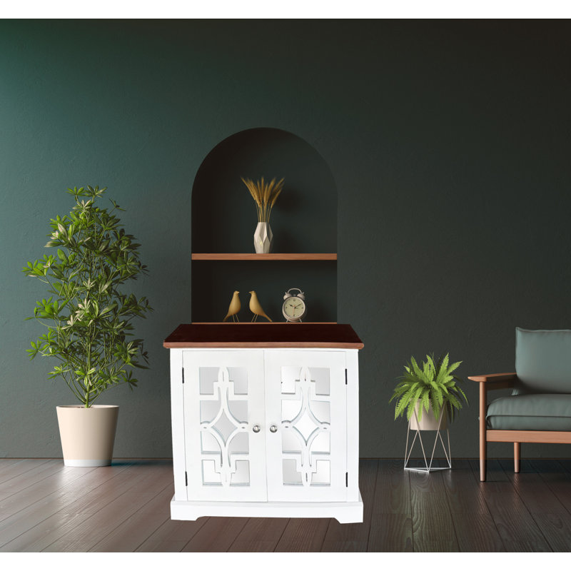 Logan Accent Solid Wood Cabinet W/ Mirror Door & Shelf Brown/white