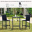 3Pcs Rattan Bar Set With Glass Top Table, 2 Bar Stools For Outdoor, Patio, Garden, Poolside, Backyard