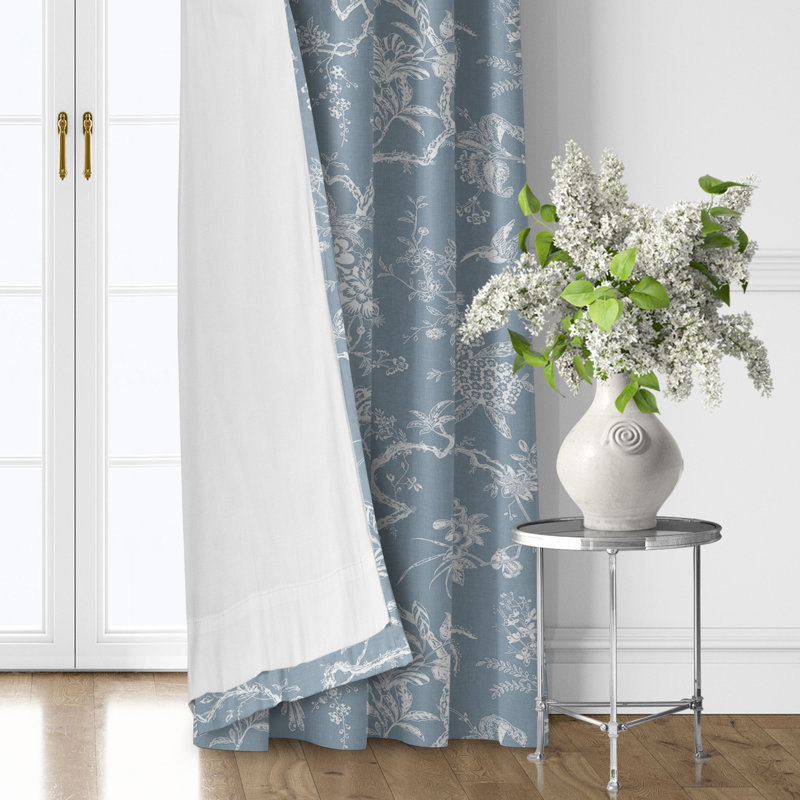 Elwood Cornflower Cotton Rod Pocket Drapery Panel Set of 2, 50" W x 120" L, Cornflower 