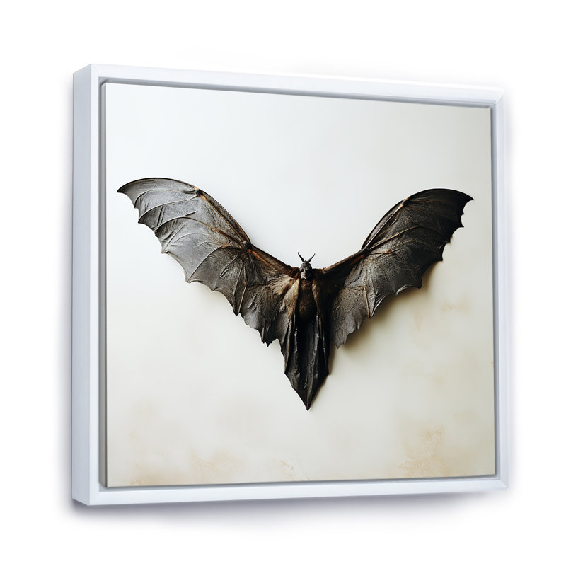 Chauve-souris mystique blanche et noire, Cadre flottant blanc, H 36 po x l 36 po