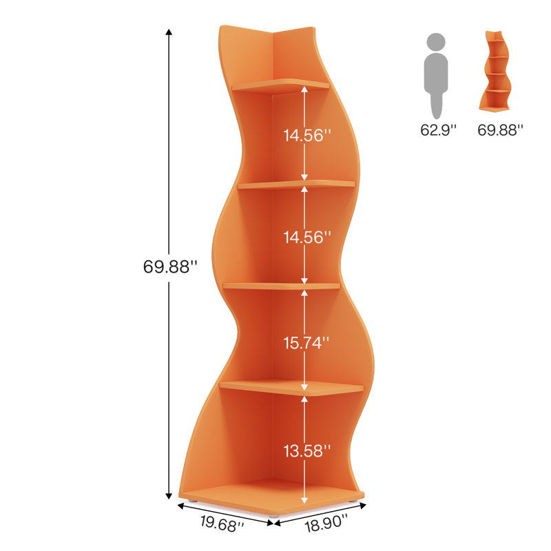 Bibliothèque de coin à 5 niveaux, Orange, 2