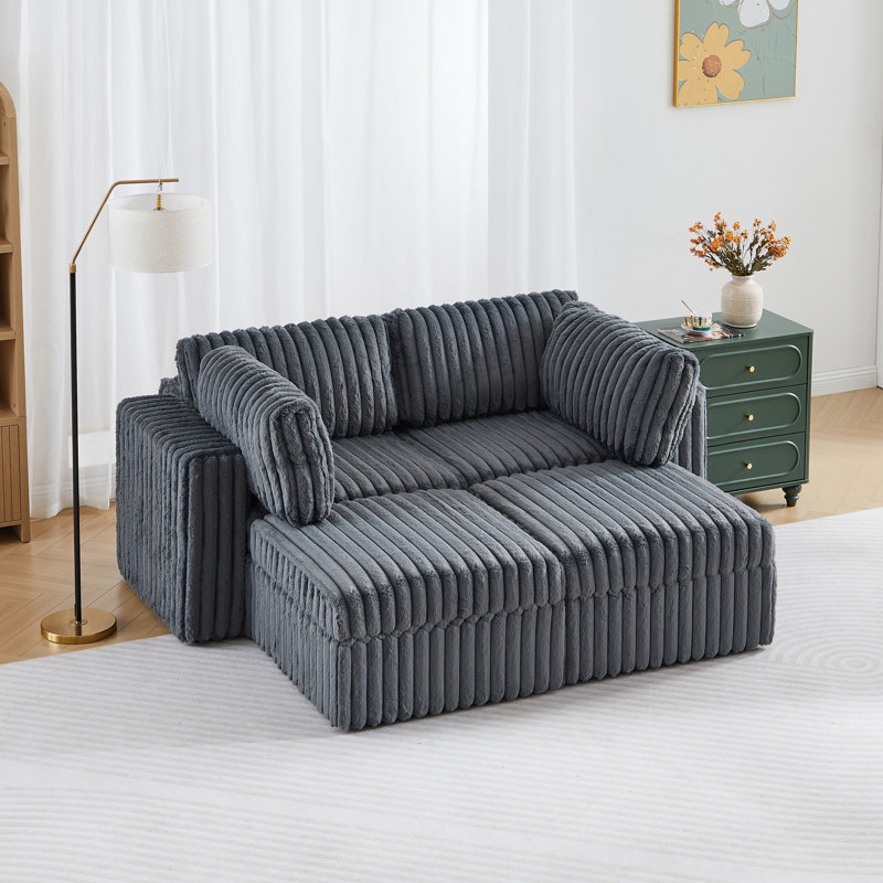 4-Seater Modular Sectional Sofa With Storage, Gray Faux Fur