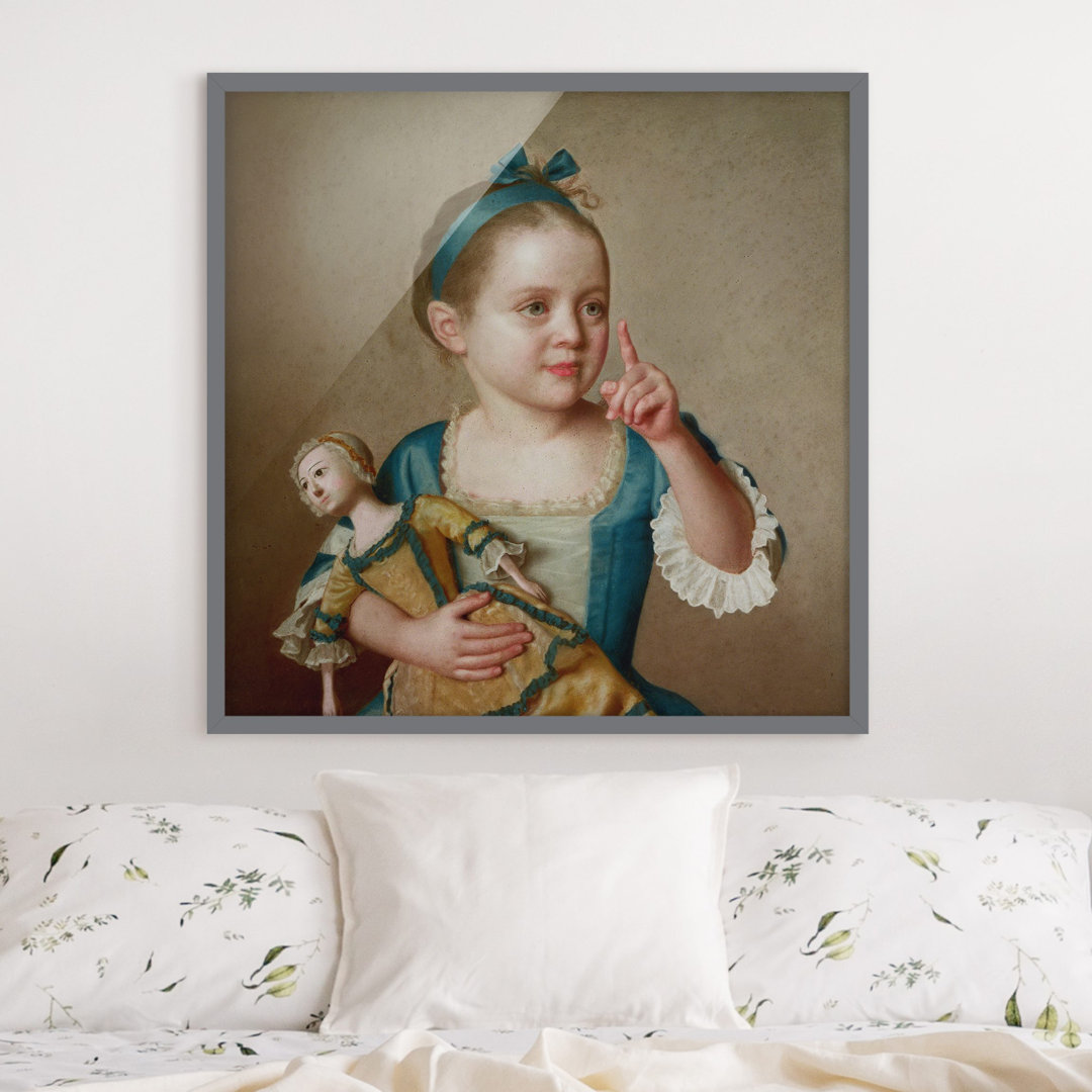 Gerahmtes Poster Girl with Doll von Jean Etienne Liotard