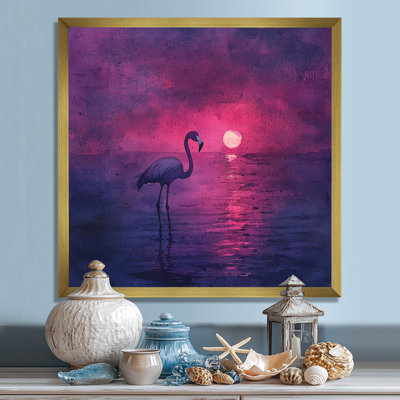 Cobi Lavender Flamingo Silhouette In The Night I - flamingo Canvas Wall Art