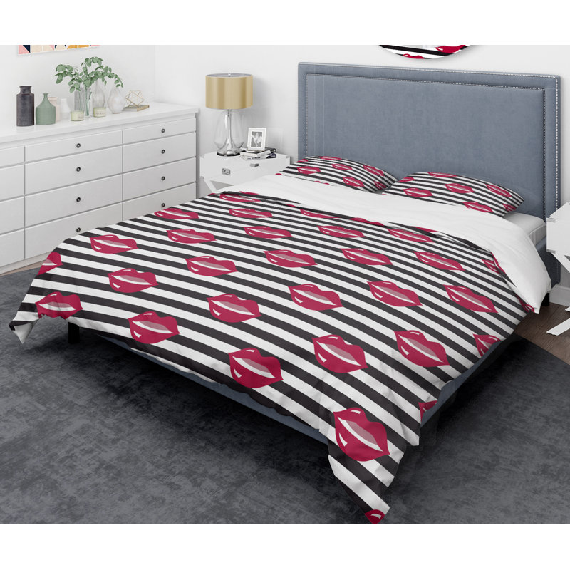 Ensemble de housse de couette de style mid-century à la mode lèvres, Housse de couette très grand + 2 taies décoratives