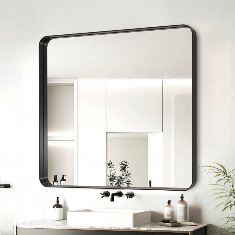 Aluminum Frame Bathroom Accent Mirror, Black, Vertical, 36" x 36"