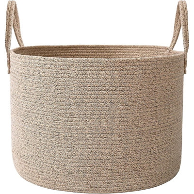 Très grand panier de rangement en corde de coton tissé 65l, panier à linge avec poignées renforcées, couverture et bac à oreiller pour le salon, la chambre à coucher et le rangement des jouets, couleur avoine