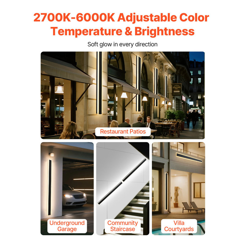 Outdoor Wall Lights, 2 Pack, 59.1 Inch Long Strip Modern Exterior Wall Sconce Light Fixtures, 2700K-6000K, IP65 Waterproof Anti-Rust, Dimmable Outside Wall Mount Lighting, For House Porch Garage